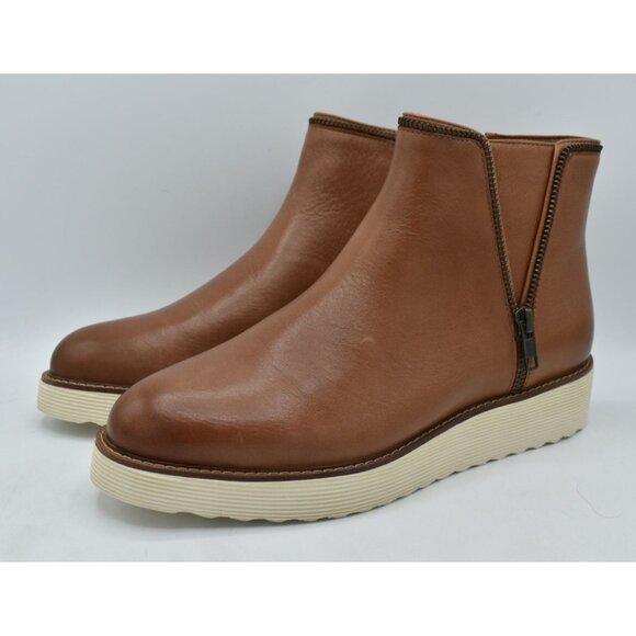 Johnston & Murphy Women Size 11 Mitzi Cognac Calfskin Brown Zipper Booties Boots - Picture 1 of 9